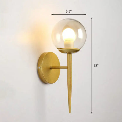 Gold glass torch sconce by Decorbites, wall mount with round backplate and spike, 13in on Tampa Home & Garden Store