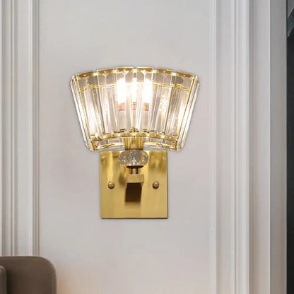 Gold Crystal Trapezoid Wall Sconce by Decorbites with brass backplate and faceted crystal panels on Tampa Home & Garden Store