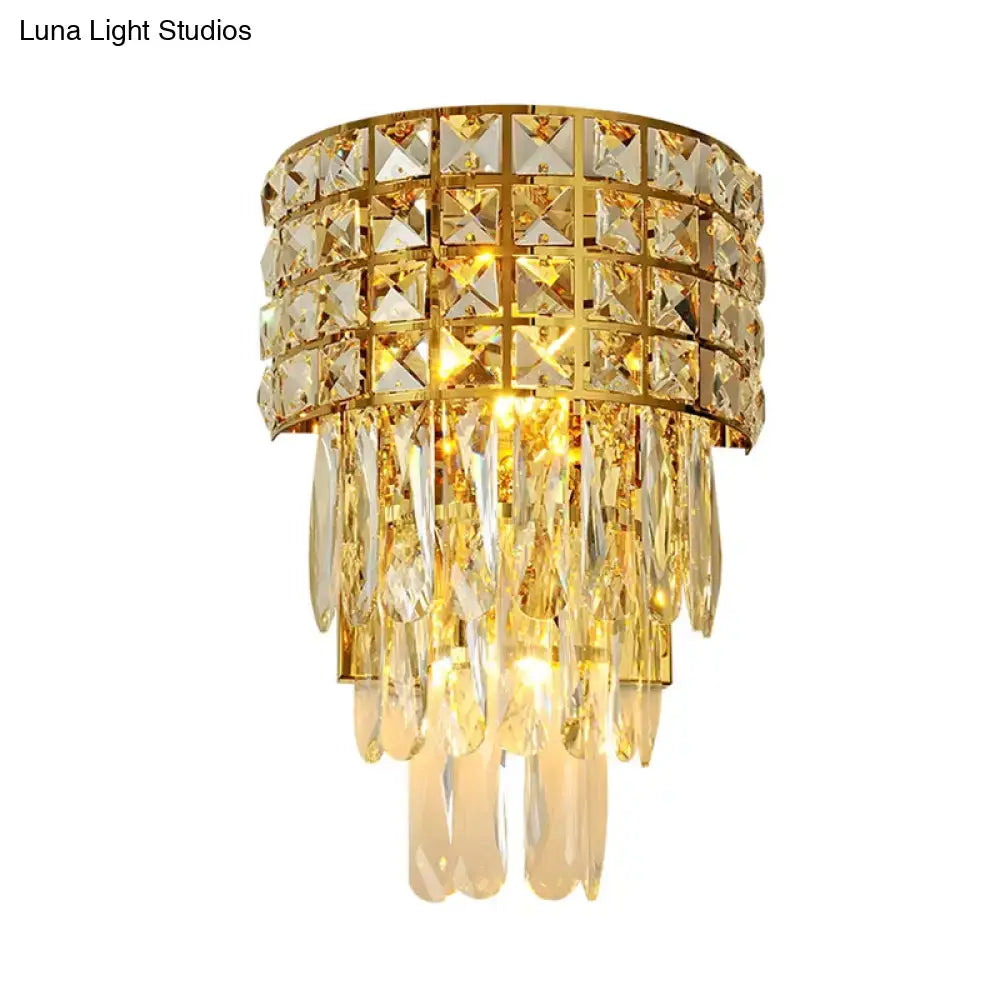 Gold crystal wall lamp with triangular design and hanging prisms by Decorbites on Tampa Home & Garden Store