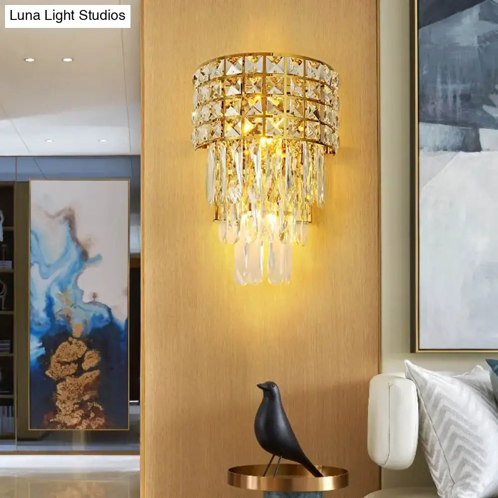 Gold Crystal Wall Lamp Triangular Design with hanging crystal prisms, Decorbites on Tampa Home & Garden Store