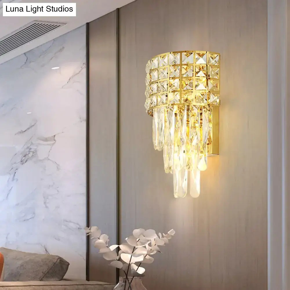 Gold crystal wall lamp with triangular design and hanging prisms Decorbites on Tampa Home & Garden Store