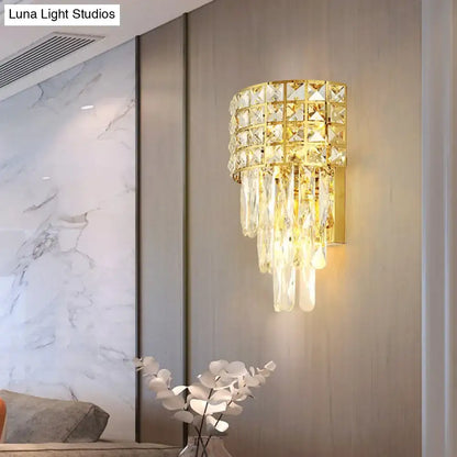 Gold crystal wall lamp with triangular design and hanging prisms Decorbites on Tampa Home & Garden Store