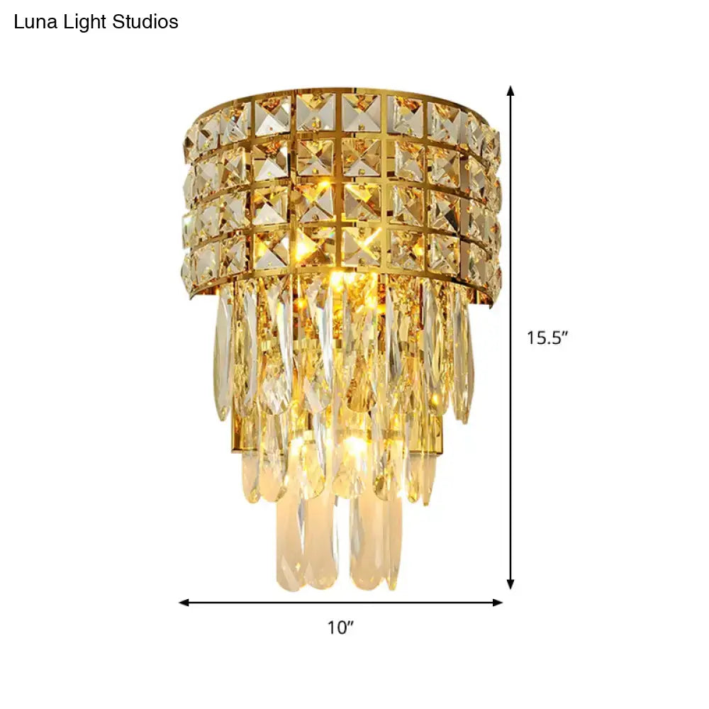 Gold crystal wall lamp triangular design sconce by Decorbites with tiered crystal droplets on Tampa Home & Garden Store