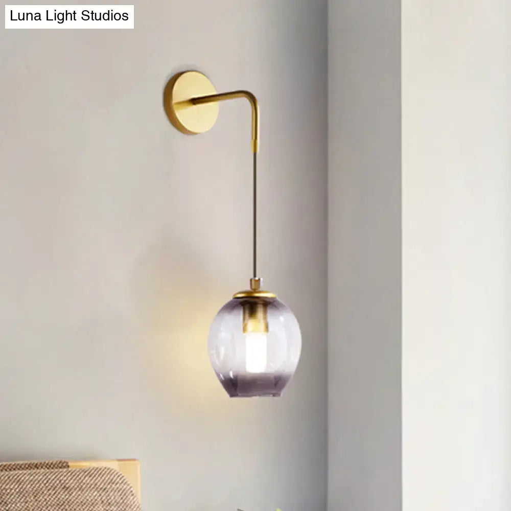 Gold Tulip Wall Lamp by Decorbites with brass arm and purple glass shade on Tampa Home & Garden Store