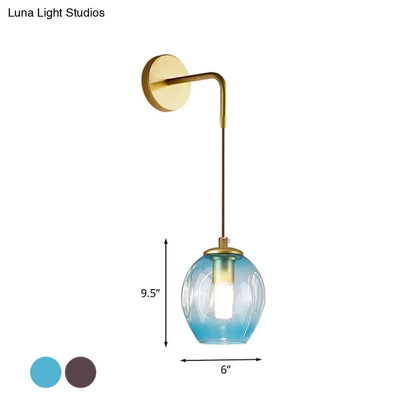 Gold Tulip Wall Lamp Decorbites with blue glass tulip shade and brass wall mount on Tampa Home & Garden Store