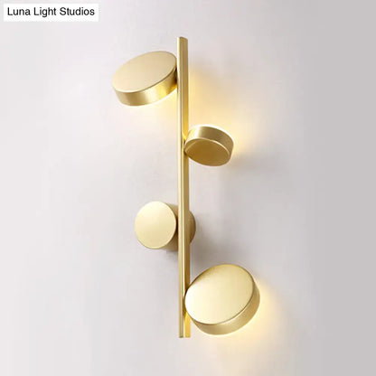 Vertical Linear Sconce Light: Black/Gold Finish, Post-Modern Design with 3 LED Metal Wall Lamp Heads
