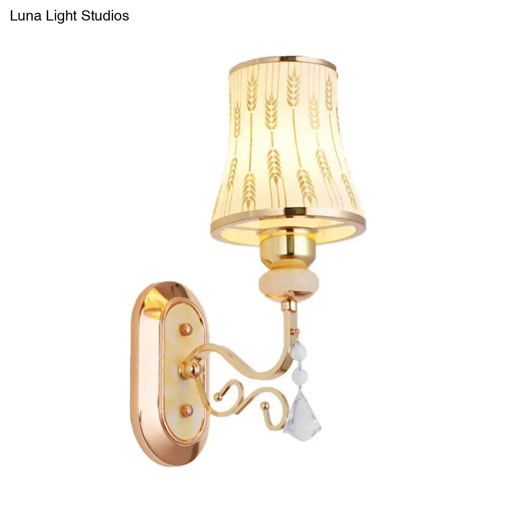 Decorbites gold wheat glass arc sconce with curved arm on Tampa Home & Garden Store