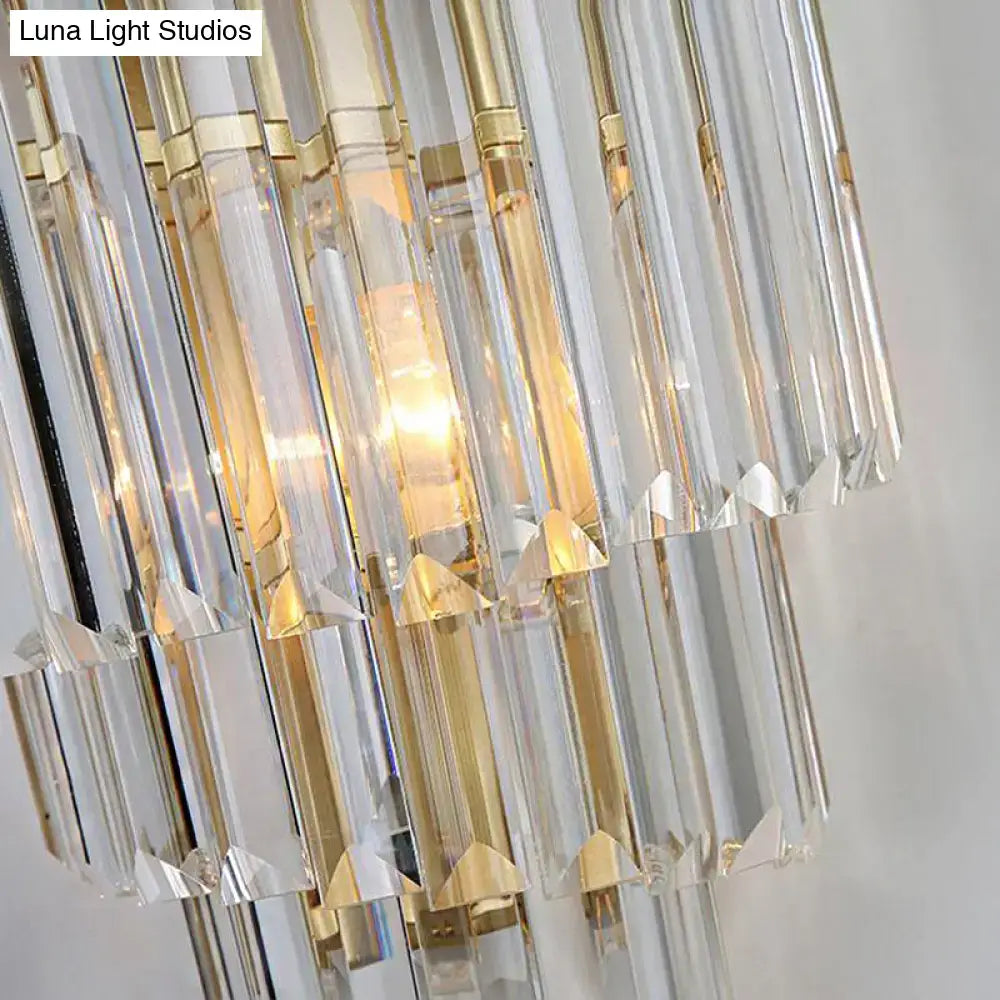 Gold crystal block sconce for bath and bedroom by Decorbites with faceted prisms on Tampa Home & Garden Store