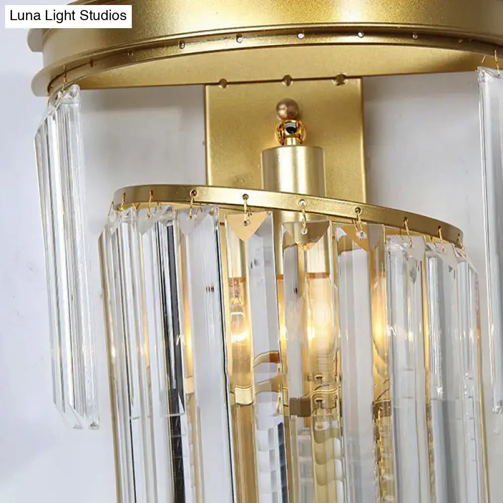 Gold crystal block sconce with clear prisms for bath and bedroom by Decorbites on Tampa Home & Garden Store
