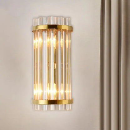 Gold Crystal Rod Sconce by Decorbites, gold-tone brass trim wall light with clear crystal rods on Tampa Home & Garden Store
