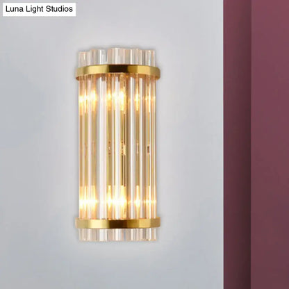 Gold Crystal Rod Sconce wall light with vertical crystal rods and gold bands on Tampa Home & Garden Store
