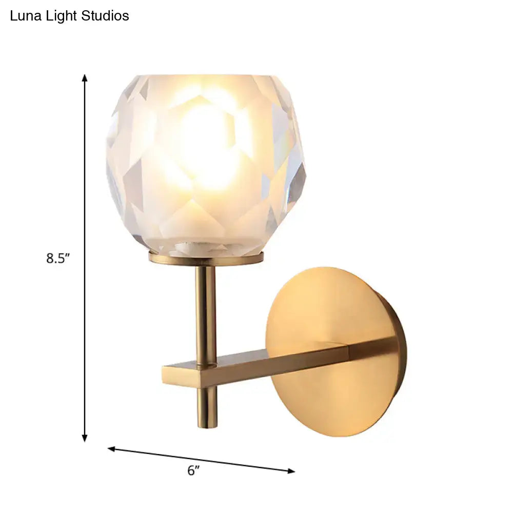 Gold faceted globe lamp wall sconce with crystal-cut shade, 8.5in height Decorbites on Tampa Home & Garden Store