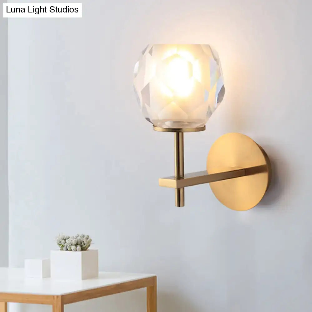 Gold faceted globe lamp wall sconce with brass mount by Decorbites on Tampa Home & Garden Store