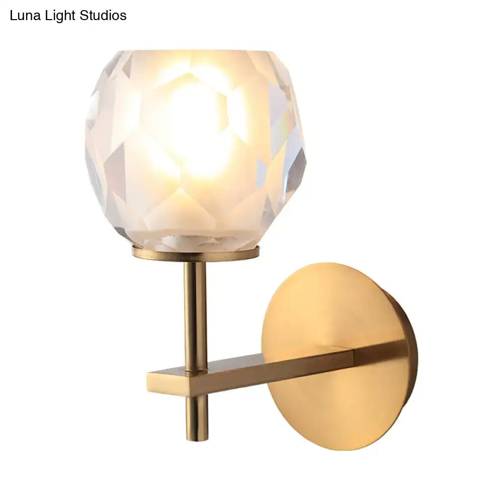 Gold faceted globe lamp wall sconce with brass mount and light Decorbites home lighting on Tampa Home & Garden Store
