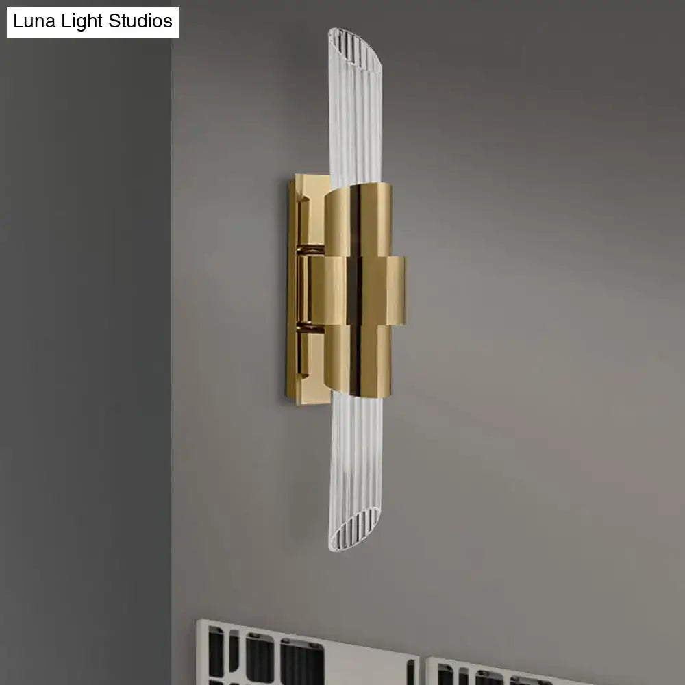 Gold prismatic crystal lamp wall sconce with vertical glass prisms and gold mount Decorbites on Tampa Home & Garden Store