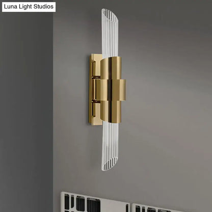 Gold prismatic crystal lamp wall sconce with vertical glass prisms and gold mount Decorbites on Tampa Home & Garden Store