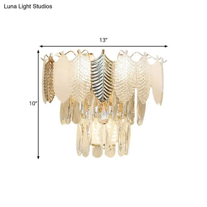 Gold acrylic leaf wall sconce with crystal prisms by Decorbites, 13in wide x 10in tall on Tampa Home & Garden Store