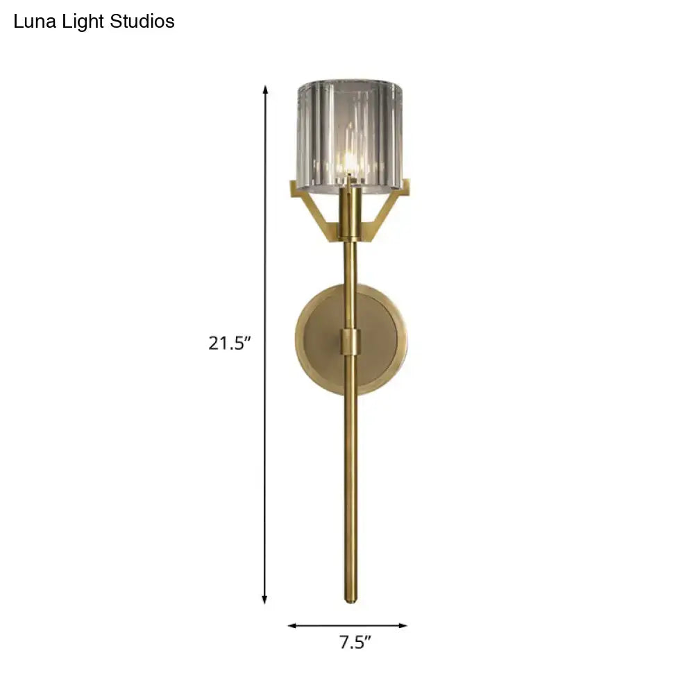 Gold Crystal Block Pencil Arm Sconce by Decorbites, brass finish with crystal shade wall light on Tampa Home & Garden Store