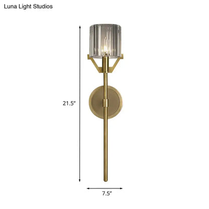 Gold Crystal Block Pencil Arm Sconce by Decorbites, brass finish with crystal shade wall light on Tampa Home & Garden Store