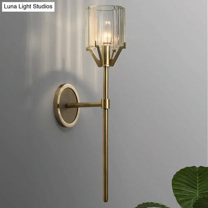 Gold crystal block pencil arm wall sconce Decorbites glass shade on Tampa Home & Garden Store