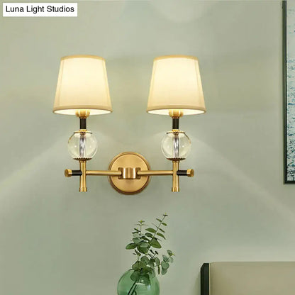 Gold Crystal Fabric Shade 2-Light Sconce with brass finish and glass orb accents on Tampa Home & Garden Store