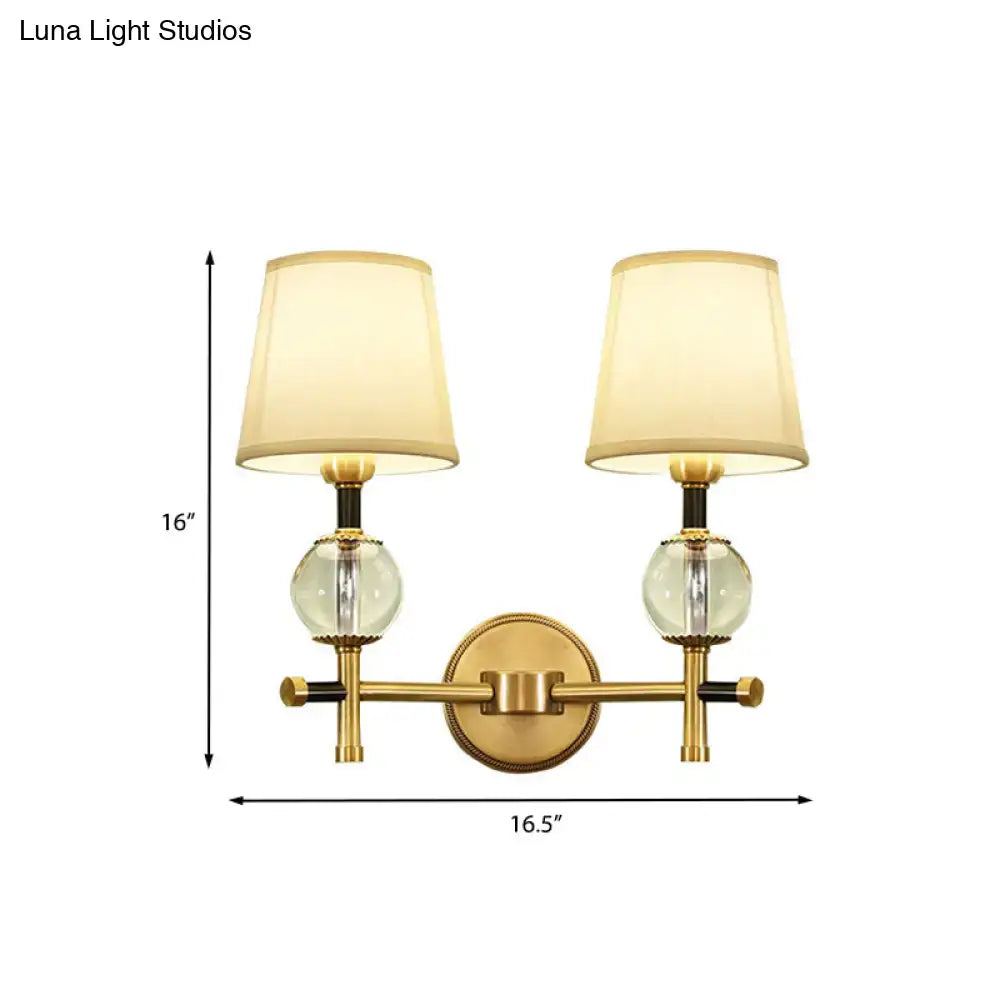 Gold And Crystal Fabric Bedroom Wall Sconce