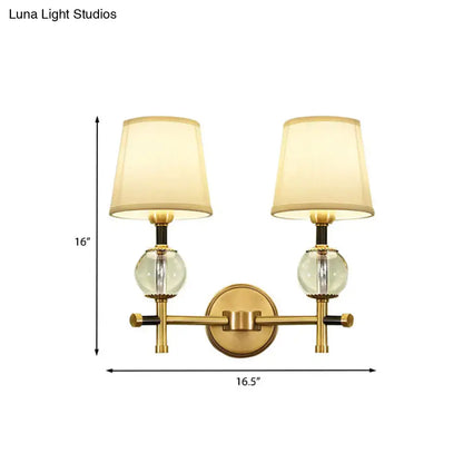 Gold And Crystal Fabric Bedroom Wall Sconce