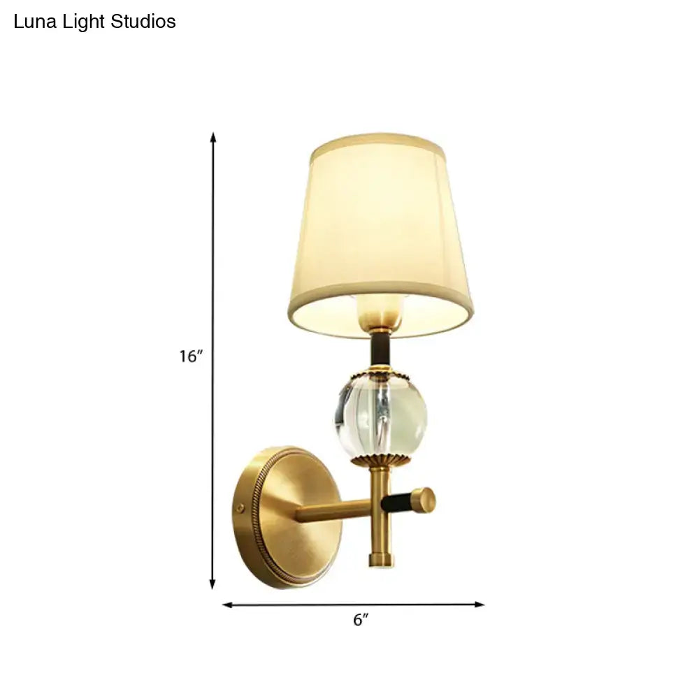 Gold Crystal Fabric Shade 2-Light Sconce by Decorbites with gold finish and crystal accent on Tampa Home & Garden Store