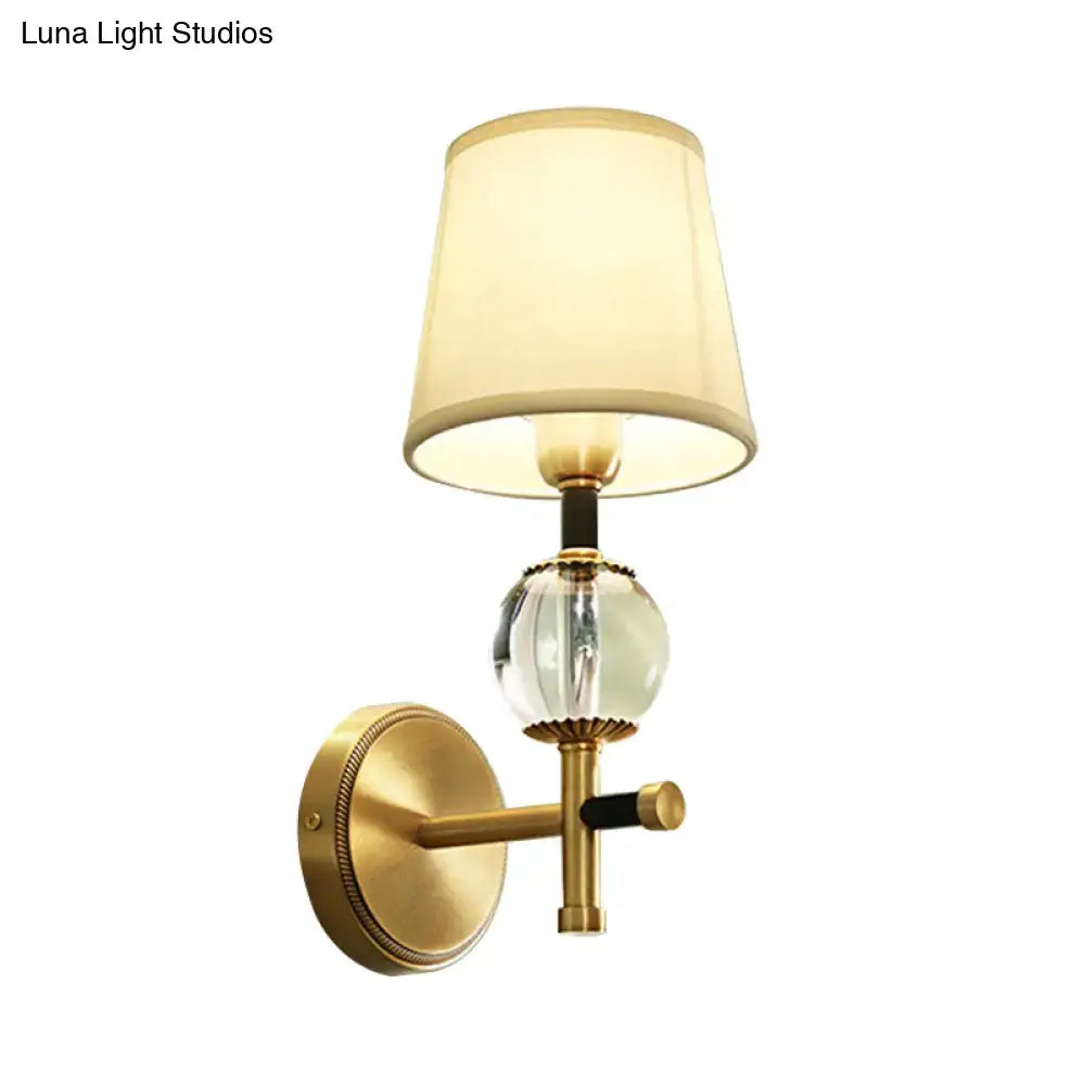 Gold Crystal Fabric Shade 2-Light Sconce with brass finish and clear glass orb Decorbites on Tampa Home & Garden Store