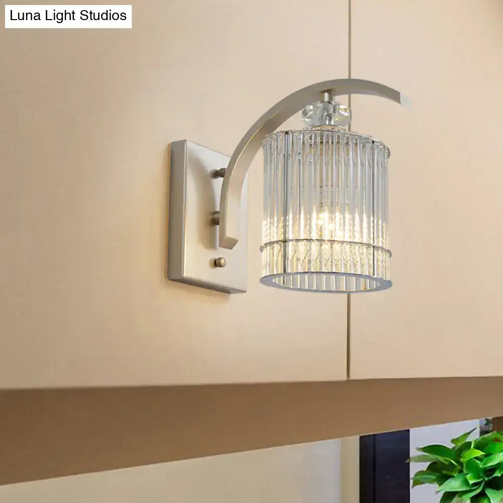 Gold crystal wall sconce with curved arm and crystal shade, square backplate Decorbites on Tampa Home & Garden Store