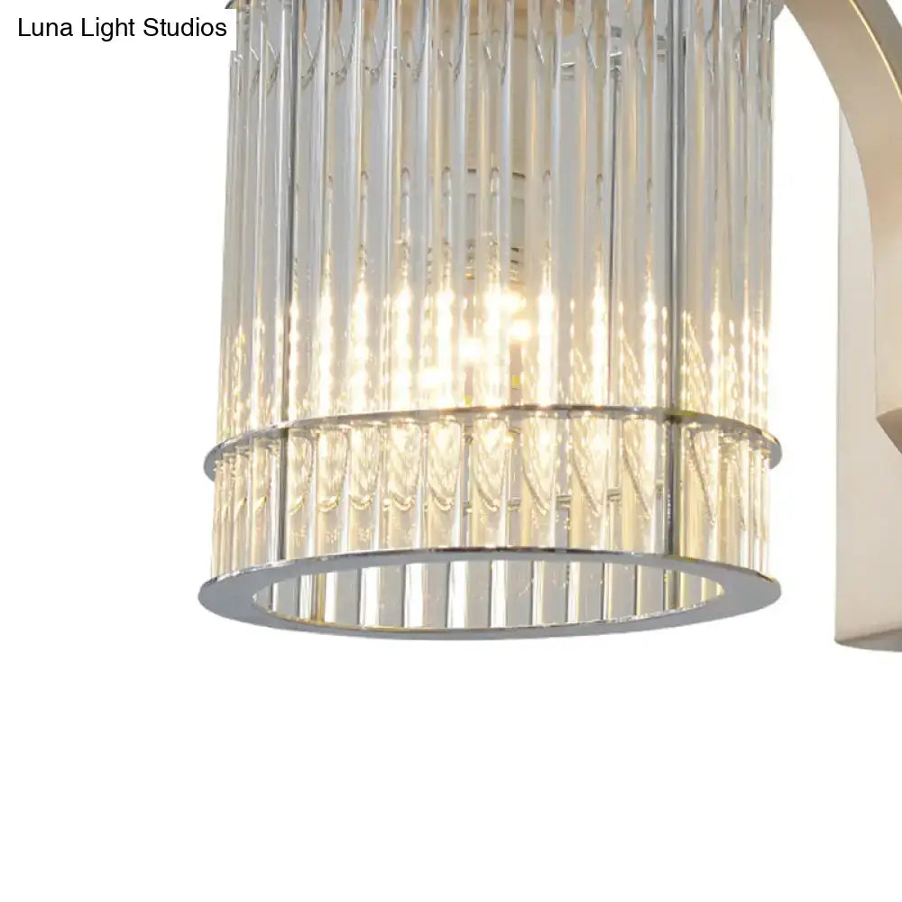 Gold crystal wall sconce with cylindrical crystal shade and silver ring base Decorbites on Tampa Home & Garden Store