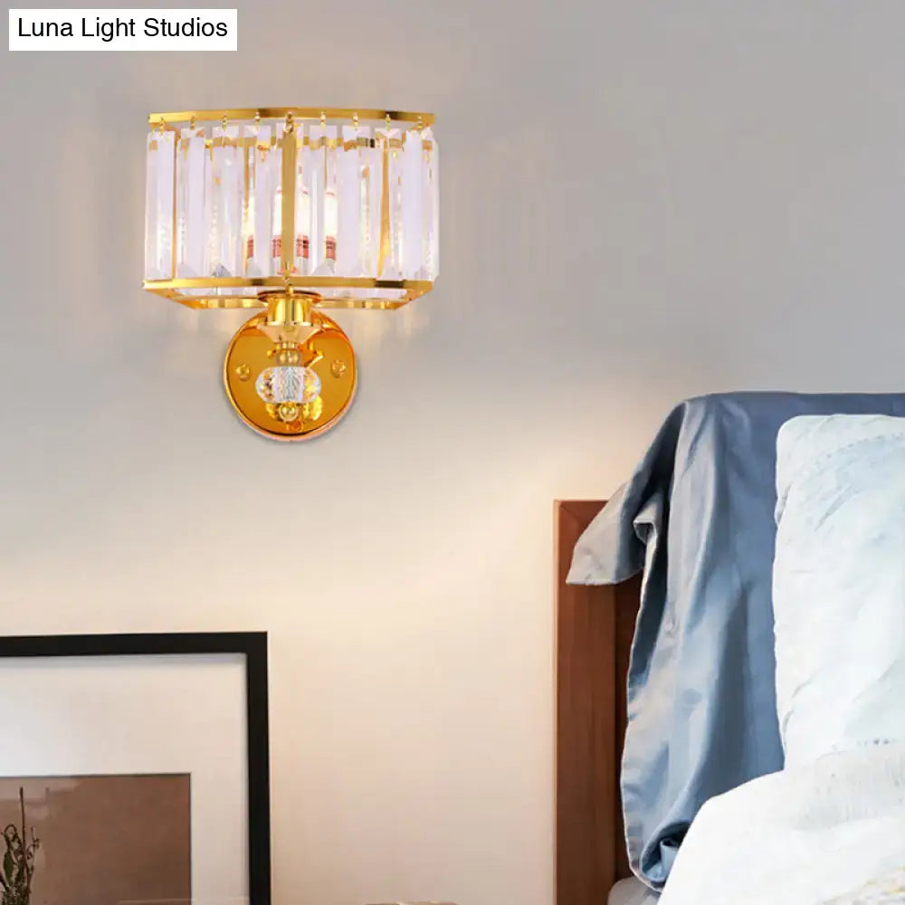 Gold crystal block sconce with metal frame by Decorbites, wall-mounted with crystal prisms on Tampa Home & Garden Store