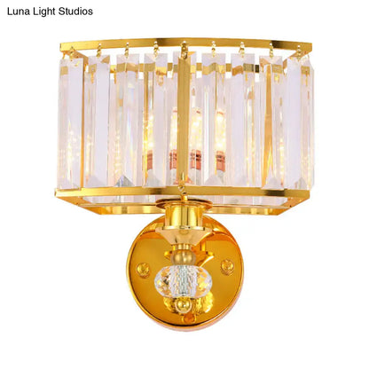 Gold crystal block sconce with metal frame and hanging prisms Decorbites on Tampa Home & Garden Store