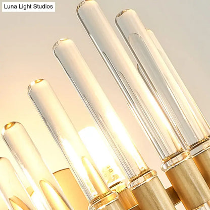 Gold crystal tubular LED wall light by Decorbites; clear glass tubes with gold bases on Tampa Home & Garden Store