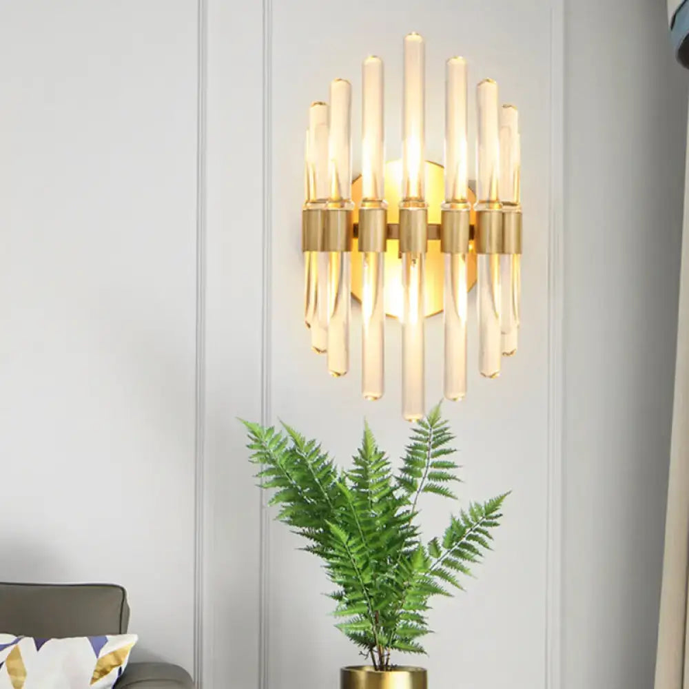 Decorbites Gold Crystal Tubular Wall Light LED in brass gold finish, modern sconce on Tampa Home & Garden Store