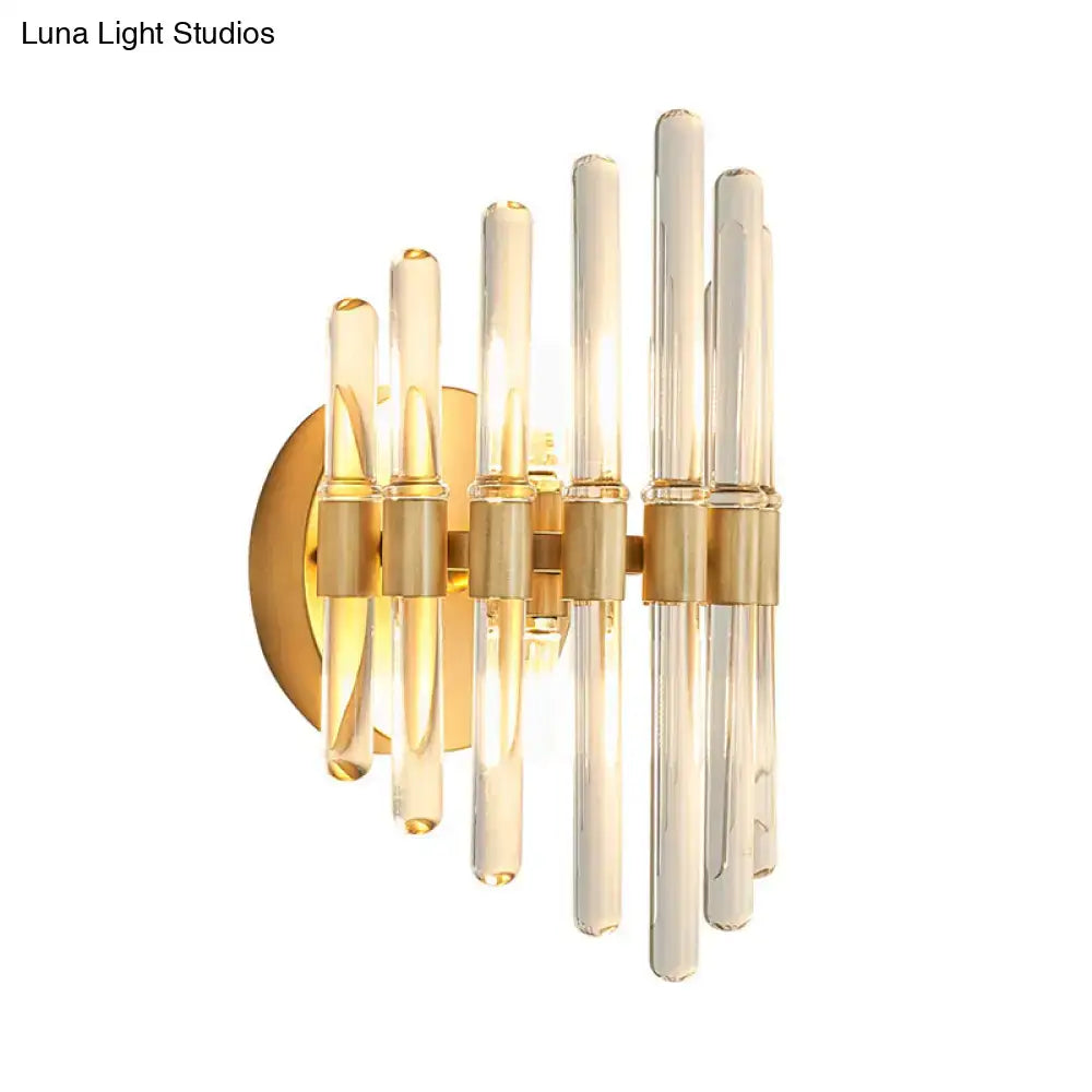 Gold Crystal Tubular LED Wall Light with glass tubes and gold finish on Tampa Home & Garden Store