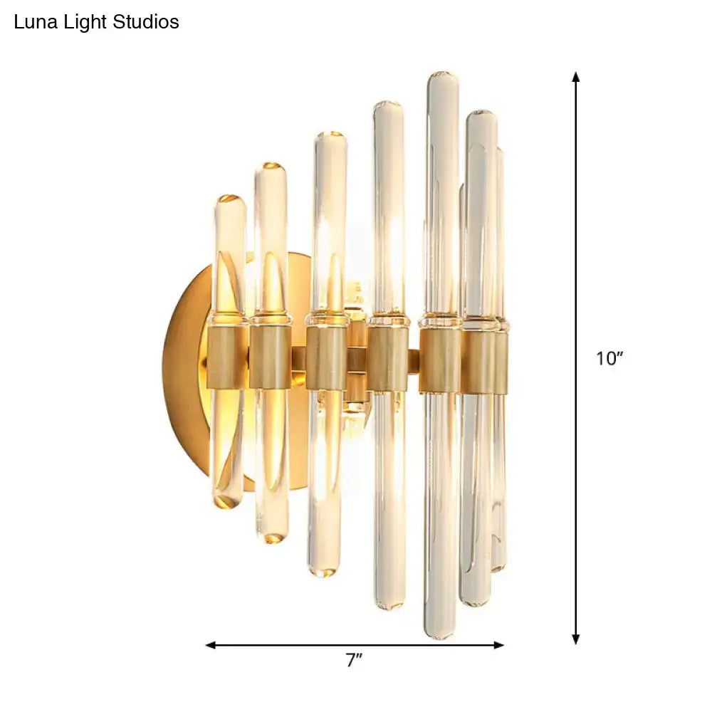 Gold Crystal Tubular LED Wall Light by Decorbites with glass tubes and brass backplate on Tampa Home & Garden Store