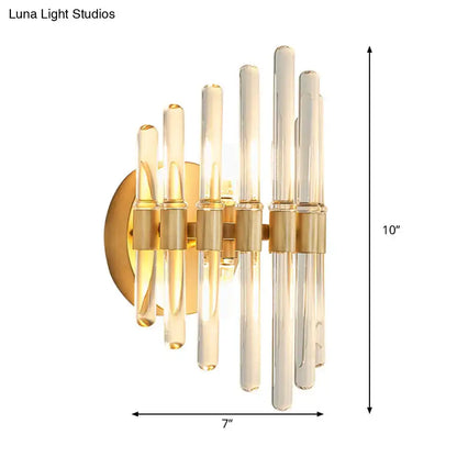 Gold Crystal Tubular LED Wall Light by Decorbites with glass tubes and brass backplate on Tampa Home & Garden Store
