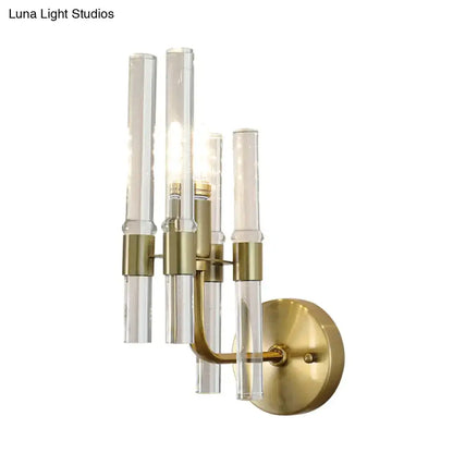 Gold Crystal Pipe Sconce with four glass tubes and durable metal build by Decorbites on Tampa Home & Garden Store