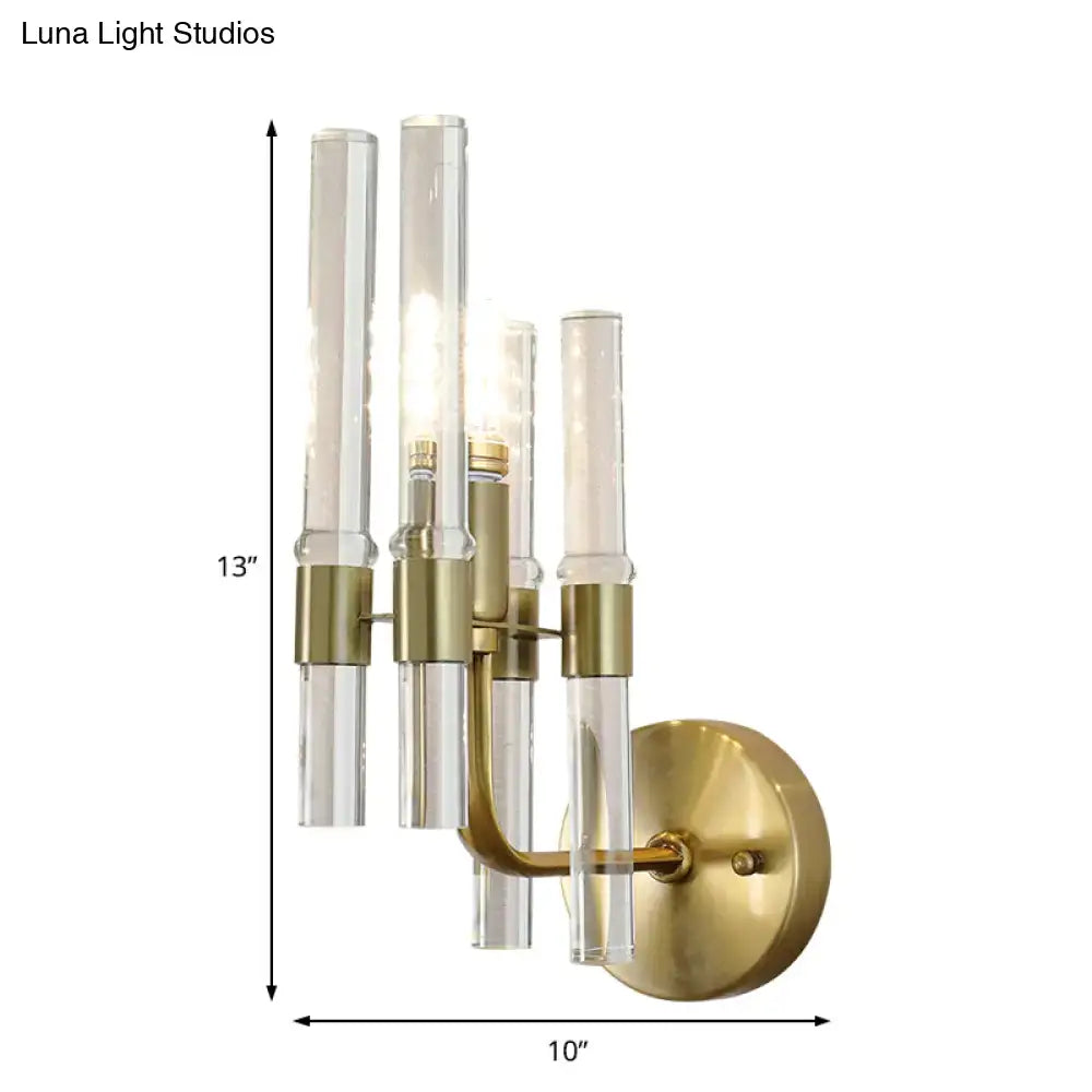 Gold Crystal Pipe Sconce with glass tubular lights and brass mount by Decorbites, 13in tall 10in wide on Tampa Home & Garden Store