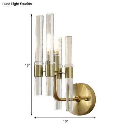 Gold Crystal Pipe Sconce with glass tubular lights and brass mount by Decorbites, 13in tall 10in wide on Tampa Home & Garden Store