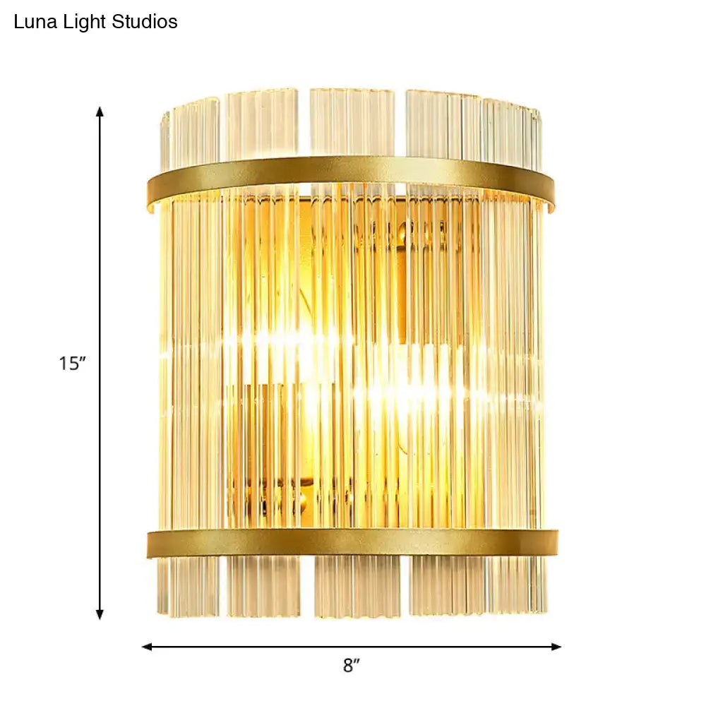 Gold Crystal Dual-Head Rod Sconce by Decorbites, brass finish with vertical crystal rods on Tampa Home & Garden Store