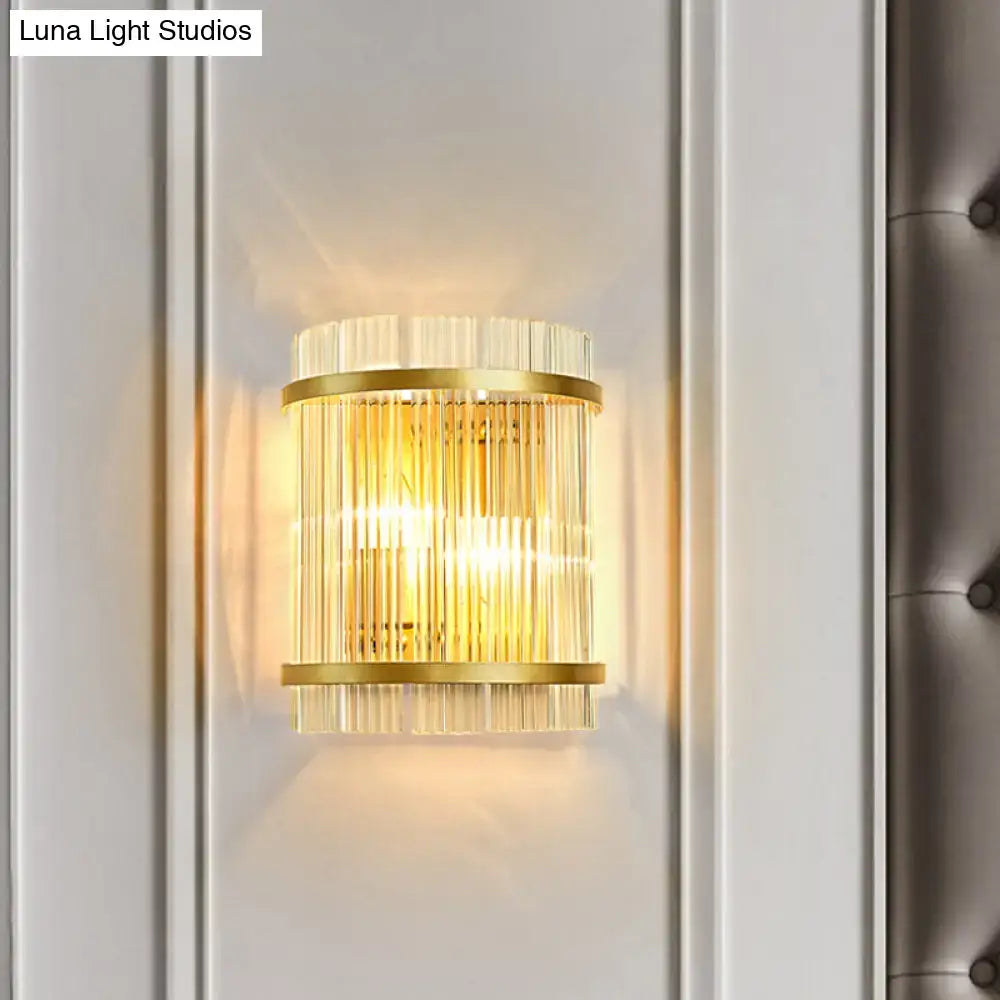 Gold Crystal Dual-Head Rod Sconce by Decorbites, brass finish with vertical crystal rods on Tampa Home & Garden Store