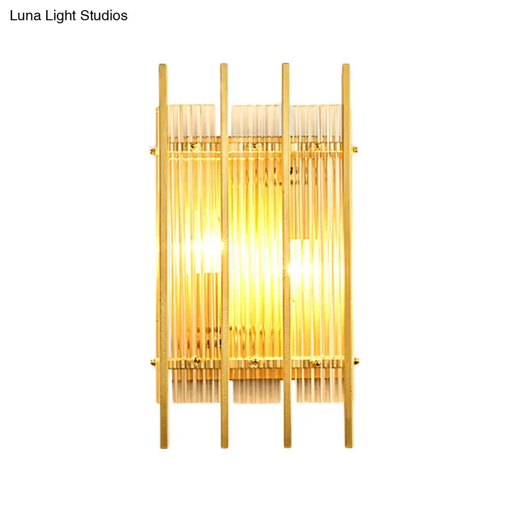 Decorbites Gold Crystal Dual-Head Rod Sconce with vertical glass rods in gold finish on Tampa Home & Garden Store