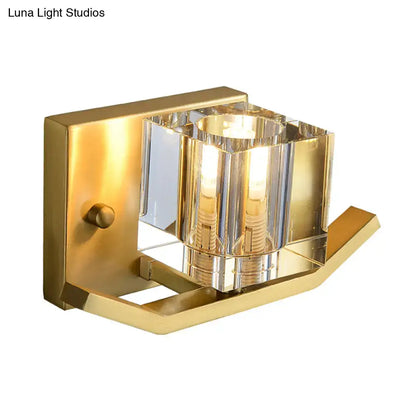 Gold Crystal Cubic Shade Wall Sconce by Decorbites gold wall mount with clear crystal cube shade on Tampa Home & Garden Store
