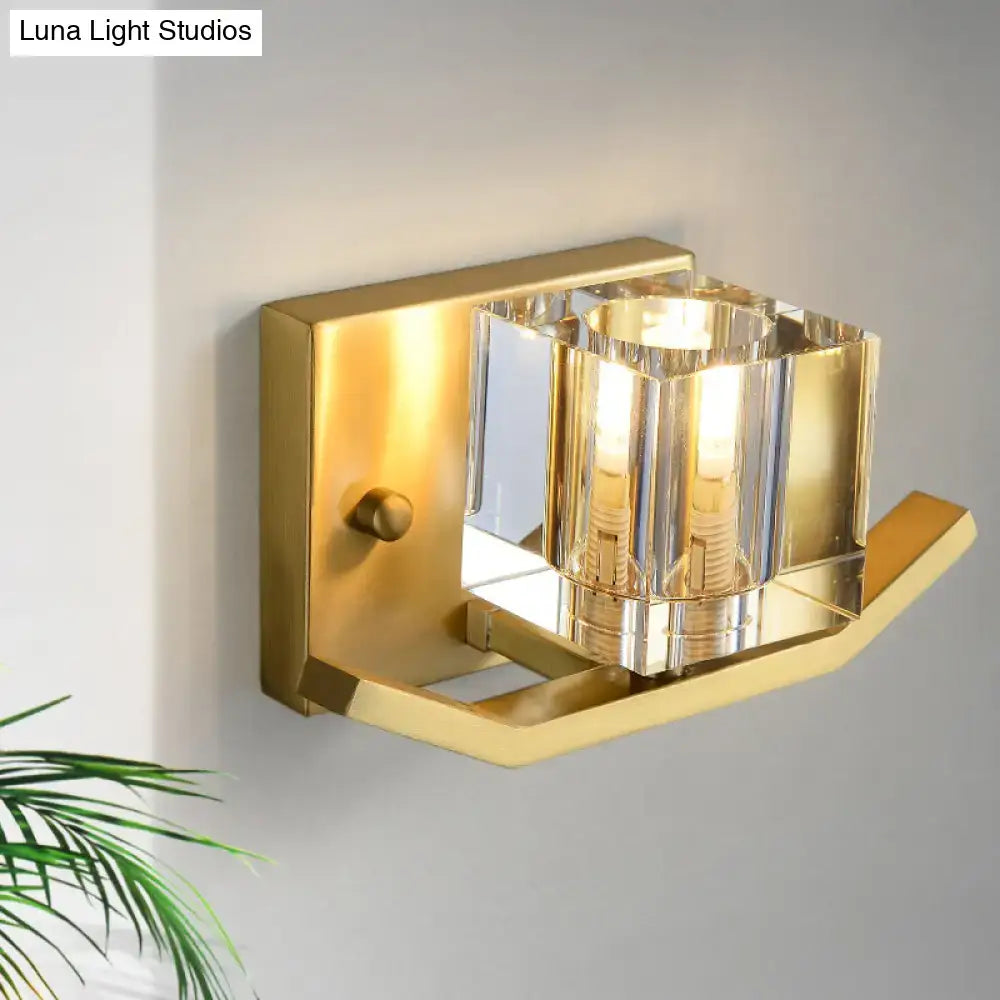 Gold Crystal Cubic Shade Wall Sconce with gold finish and crystal cube shade by Decorbites on Tampa Home & Garden Store