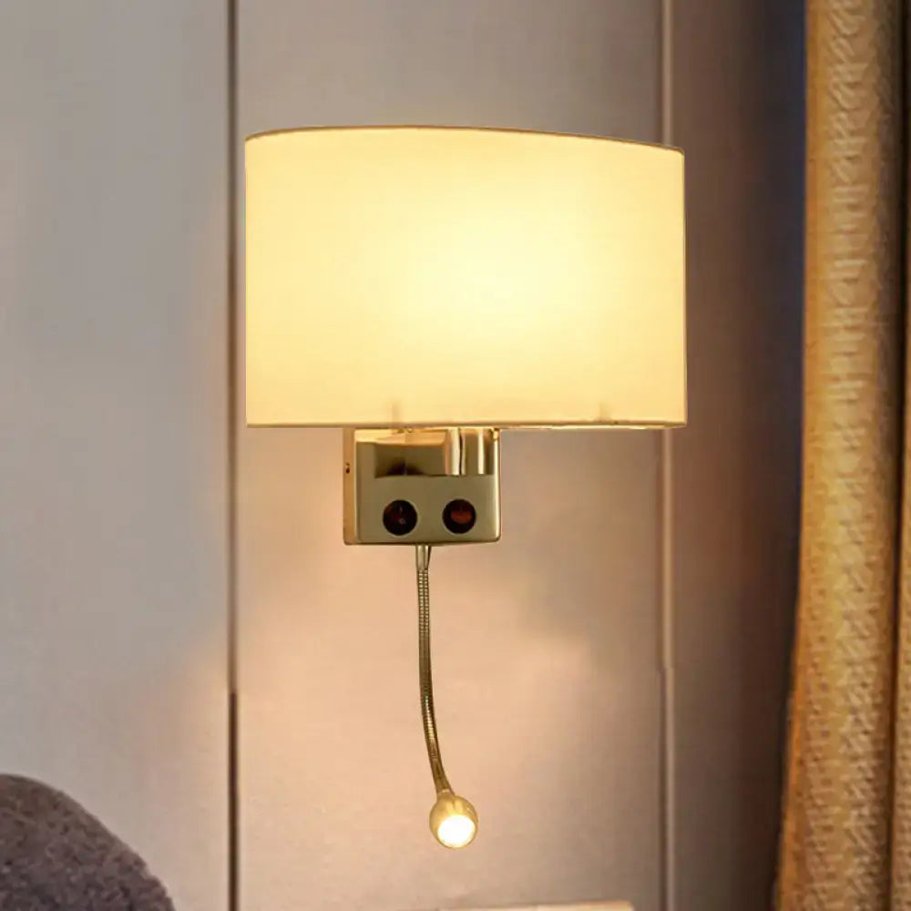 Gold Fabric Champagne-Chrome Wall Sconce by Decorbites with fabric shade and pull cord on Tampa Home & Garden Store