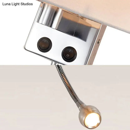 Gold Fabric Champagne-Chrome Wall Sconce with dual switches and adjustable gooseneck lamp on Tampa Home & Garden Store