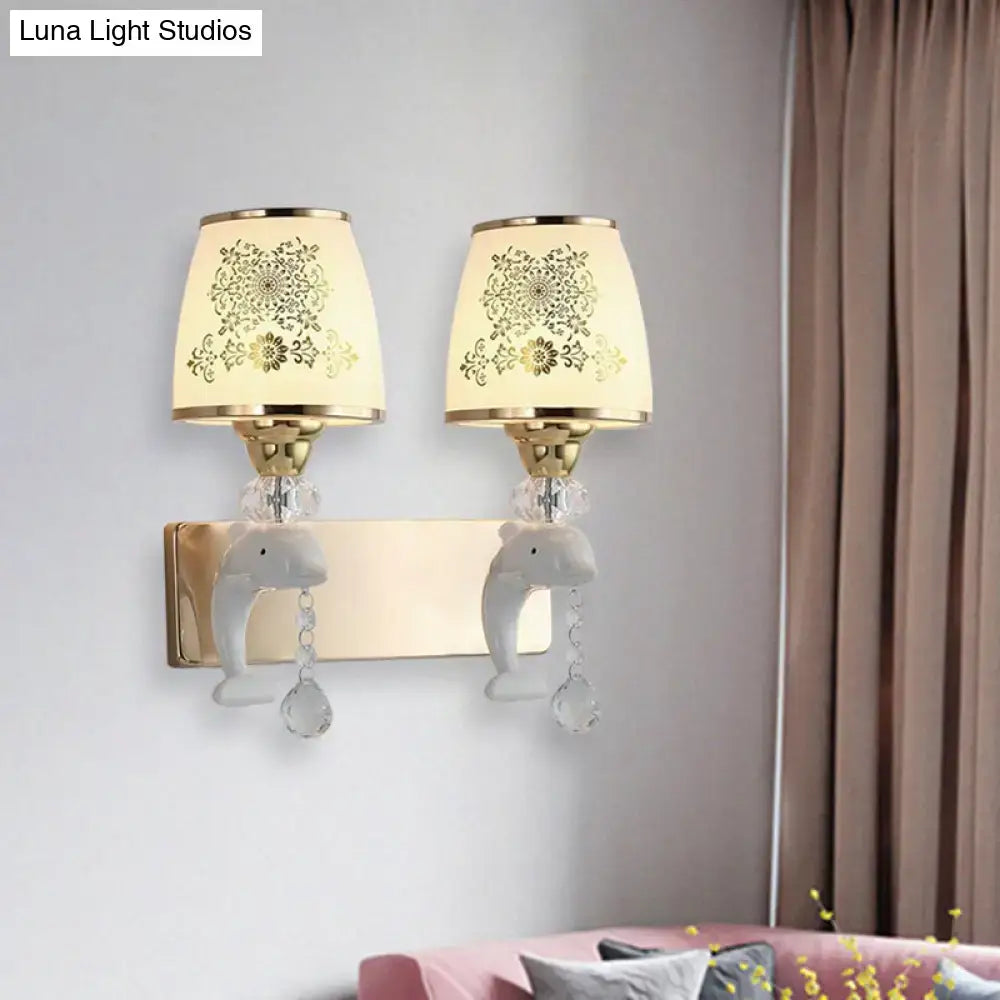 Gold dolphin wall sconce pair with brass finish crystal drops Decorbites on Tampa Home & Garden Store
