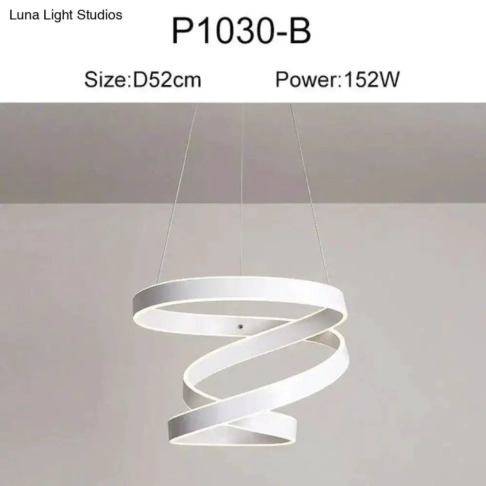 Pendant light modern white spiral ring LED fixture for dining room decor on Tampa Home & Garden Store